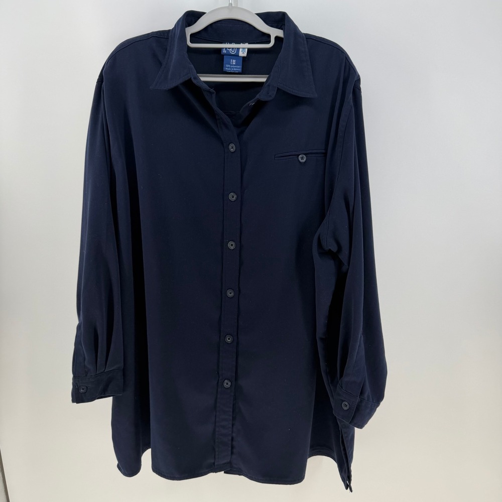 Venezia Button Down Women 22/24 Navy Blue Faux Suede Minimalist Office Preppy